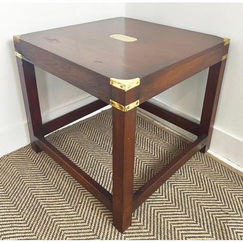 171 - SIDE TABLE, Campaign style, mahogany and brass bound, 56cm x 51cm H.