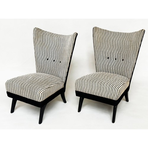 574 - HOWARD KEITH CHAIRS, a pair, mid 20th century 'Encore Wingback' chairs, with striped upholstery and ... 