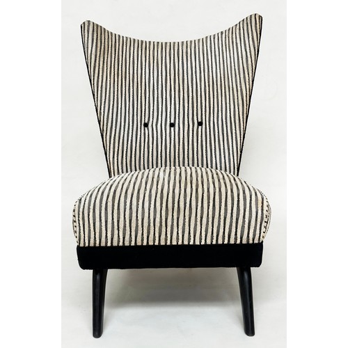 574 - HOWARD KEITH CHAIRS, a pair, mid 20th century 'Encore Wingback' chairs, with striped upholstery and ... 