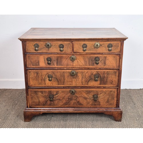 554 - CHEST, Queen Anne walnut, circa 1710, containing five drawers on later bracket feet, 81cm H x 89cm W... 