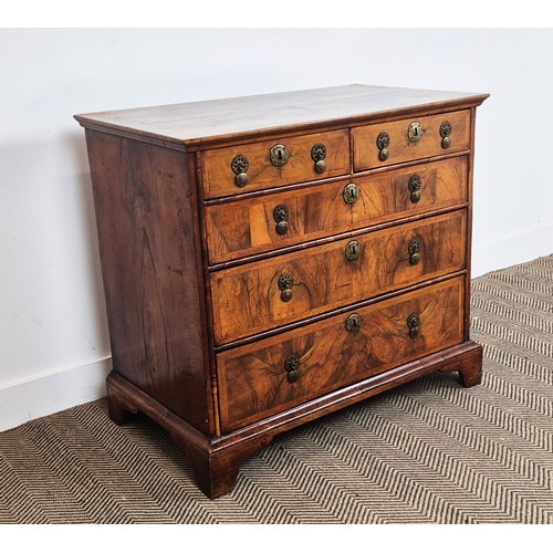 554 - CHEST, Queen Anne walnut, circa 1710, containing five drawers on later bracket feet, 81cm H x 89cm W... 