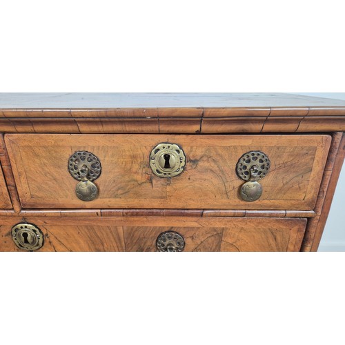 554 - CHEST, Queen Anne walnut, circa 1710, containing five drawers on later bracket feet, 81cm H x 89cm W... 