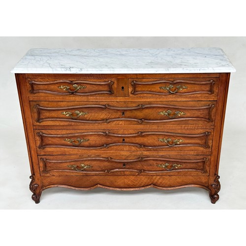 241 - HALL COMMODE, late 19th century French walnut of adapted shallow proportions with five drawers and s... 