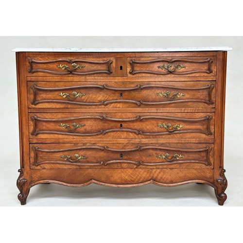 241 - HALL COMMODE, late 19th century French walnut of adapted shallow proportions with five drawers and s... 