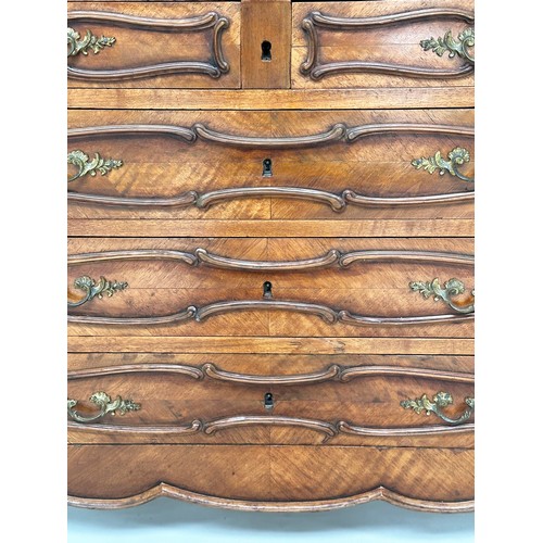 241 - HALL COMMODE, late 19th century French walnut of adapted shallow proportions with five drawers and s... 