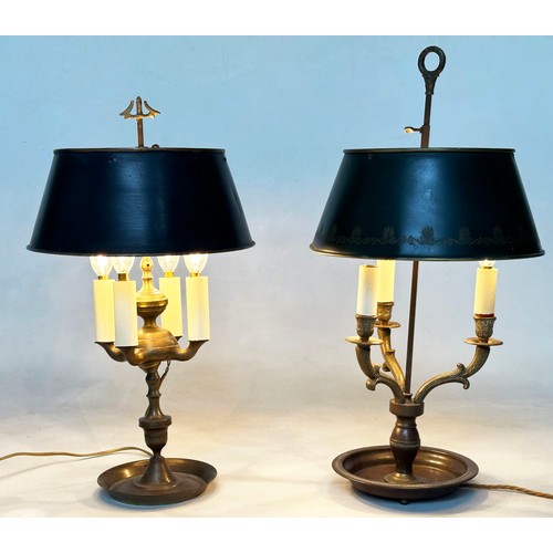 179 - BOUILLOTTE LAMPS, two mid 20th century French gilt metal, each with candelabra, (three and four bran... 