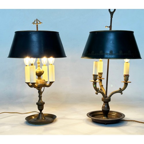 179 - BOUILLOTTE LAMPS, two mid 20th century French gilt metal, each with candelabra, (three and four bran... 