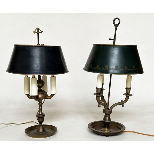 179 - BOUILLOTTE LAMPS, two mid 20th century French gilt metal, each with candelabra, (three and four bran... 