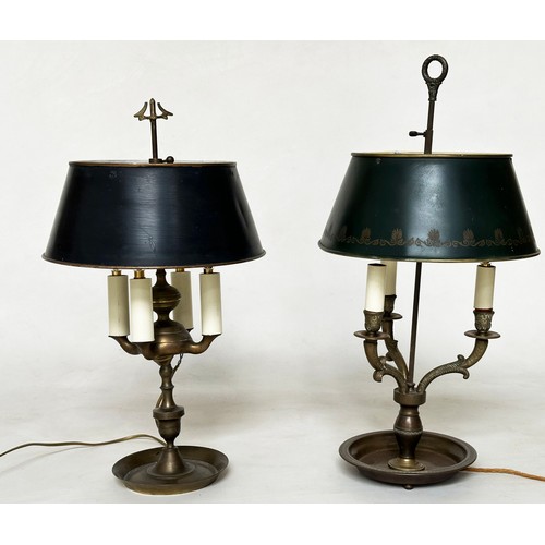 179 - BOUILLOTTE LAMPS, two mid 20th century French gilt metal, each with candelabra, (three and four bran... 