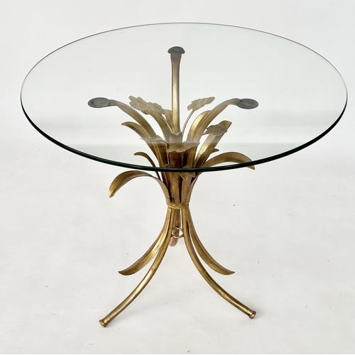 420 - MAISON JANSEN STYLE SIDE TABLE, circular glass on gilt metal wheatsheaf style support, 62cm W x 59cm... 