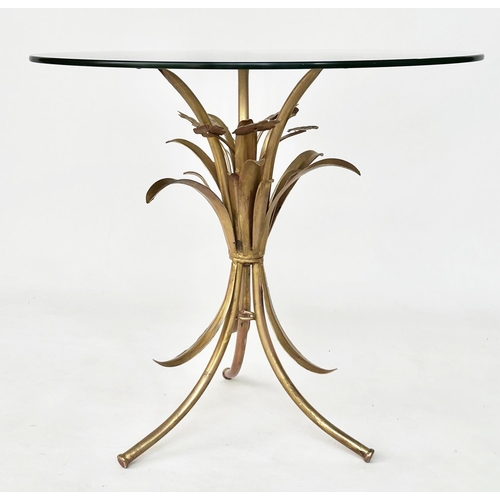 420 - MAISON JANSEN STYLE SIDE TABLE, circular glass on gilt metal wheatsheaf style support, 62cm W x 59cm... 