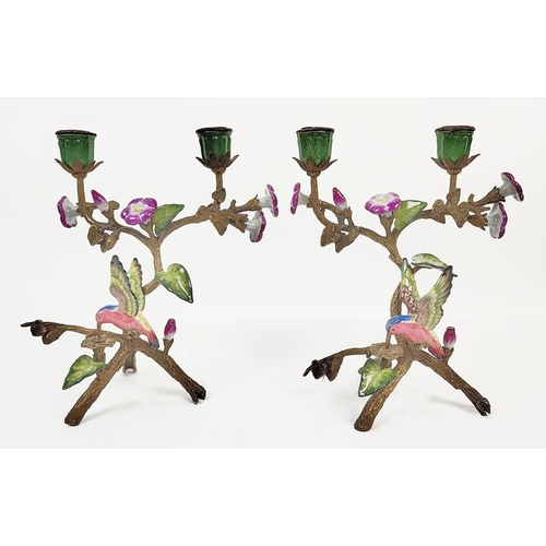 493 - CANDLESTICKS, a pair, ceramic bird and gilt metal design, 26cm H x 20cm W. (2)