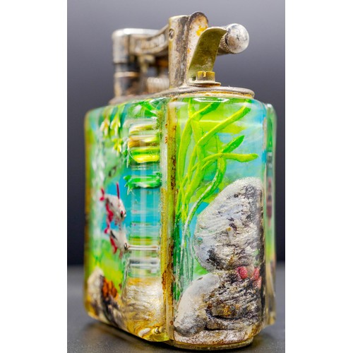 1 - DUNHILL AQUARIUM LIGHTER, perspex with tropical fish diorama and silvered mounts stamped Dunhill, 8c... 