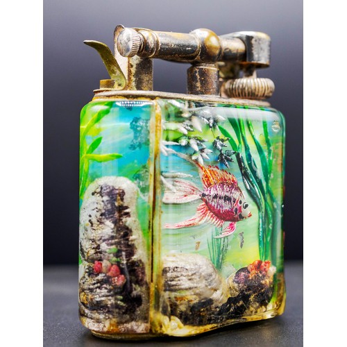 1 - DUNHILL AQUARIUM LIGHTER, perspex with tropical fish diorama and silvered mounts stamped Dunhill, 8c... 