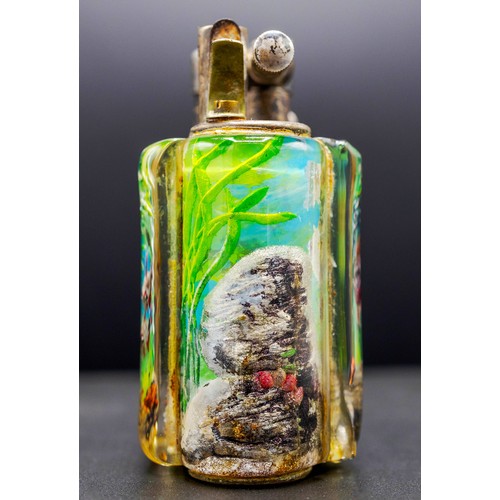 1 - DUNHILL AQUARIUM LIGHTER, perspex with tropical fish diorama and silvered mounts stamped Dunhill, 8c... 