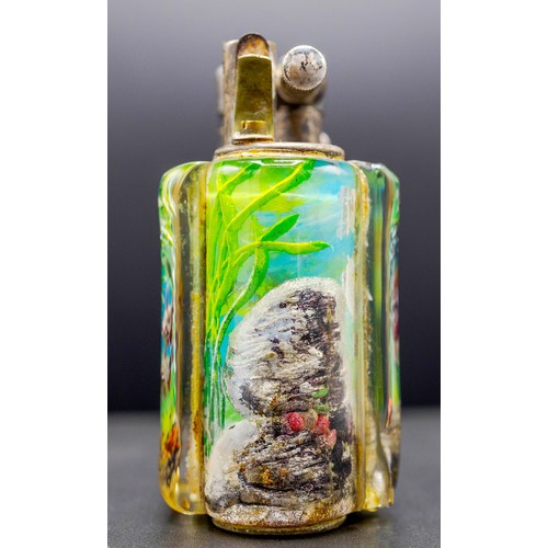 1 - DUNHILL AQUARIUM LIGHTER, perspex with tropical fish diorama and silvered mounts stamped Dunhill, 8c... 