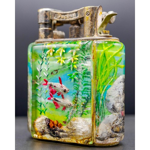 1 - DUNHILL AQUARIUM LIGHTER, perspex with tropical fish diorama and silvered mounts stamped Dunhill, 8c... 