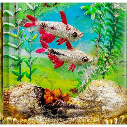 1 - DUNHILL AQUARIUM LIGHTER, perspex with tropical fish diorama and silvered mounts stamped Dunhill, 8c... 