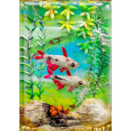 1 - DUNHILL AQUARIUM LIGHTER, perspex with tropical fish diorama and silvered mounts stamped Dunhill, 8c... 