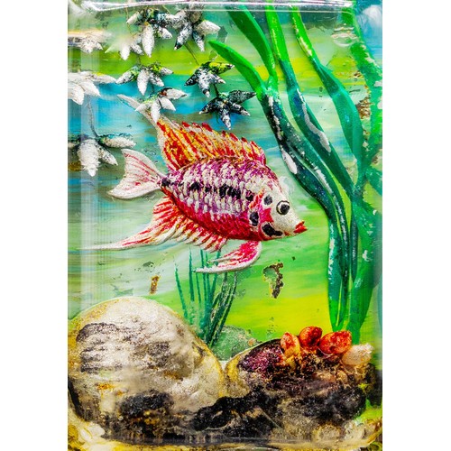 1 - DUNHILL AQUARIUM LIGHTER, perspex with tropical fish diorama and silvered mounts stamped Dunhill, 8c... 