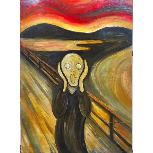 150A - AFTER EDVARD MUNCH, 'The Scream, Skirk, Der Schrei Der Natur', oil on board, 110cm x 83cm.