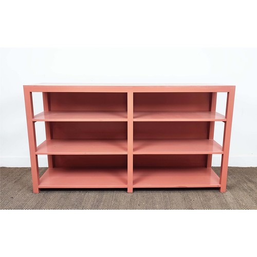 554 - BOOKCASE, contemporary four shelves, pink painted finish, 159.5cm x 45cm x 90.5cm approx.