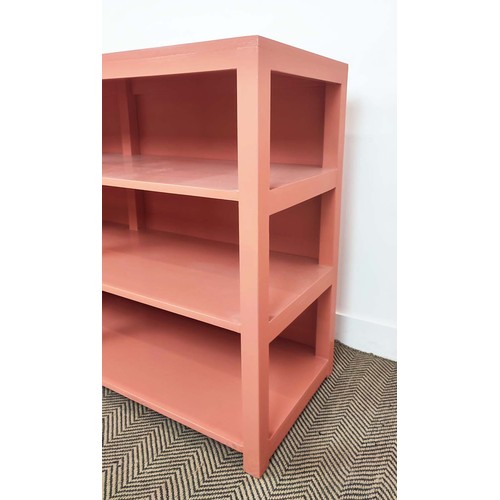 554 - BOOKCASE, contemporary four shelves, pink painted finish, 159.5cm x 45cm x 90.5cm approx.