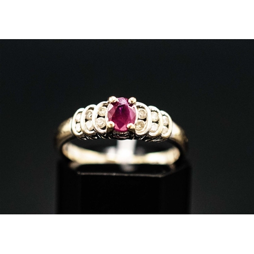 135 - AN 18CT WHITE GOLD ART DECO STYLE RUBY AND DIAMOND SET DRESS RING, the central mixed cut ruby flanke... 