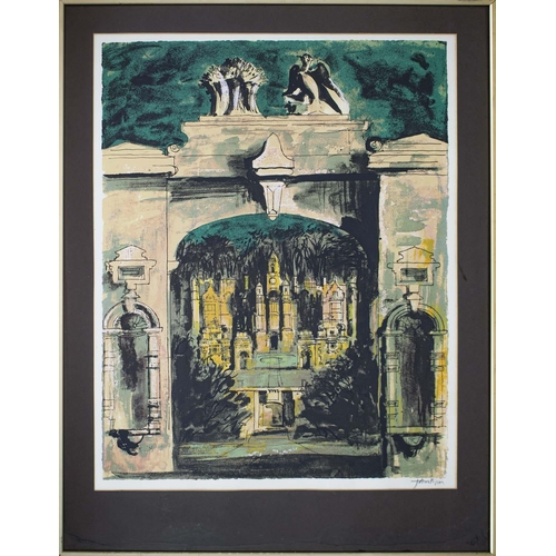 146 - JOHN PIPER (British 1903-1992), 'Harlaxton through the gate', 1977, screenprint, signed, 73cm x 55cm... 