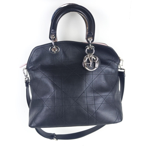 15 - DIOR GRANVILLE BAG, black cannage leather, silver tone hardware with attached charms, double handles... 