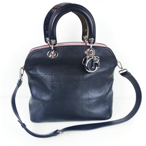 15 - DIOR GRANVILLE BAG, black cannage leather, silver tone hardware with attached charms, double handles... 