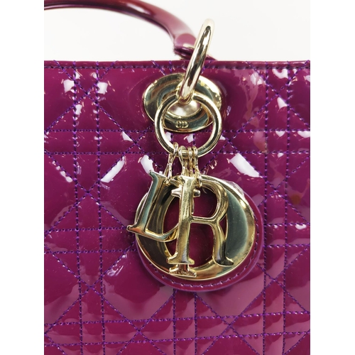 18 - CHRISTIAN DIOR LADY DIOR, patent leather cannage, pale gold tone hardware and D.I.O.R charms, main z... 