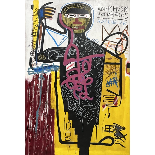 185 - AFTER JEAN-MICHEL BASQUIAT (American 1960-1988), 'Versus Medici', oil on board, 220cm x 139cm.