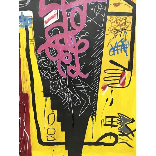 185 - AFTER JEAN-MICHEL BASQUIAT (American 1960-1988), 'Versus Medici', oil on board, 220cm x 139cm.