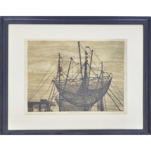 200 - CHARLES BARLETT (1921-2014), 'Fishing net', etching signed in pencil, 31cm x 37cm, framed.