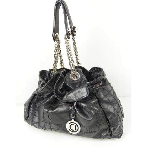 21 - CHRISTIAN DIOR LE TRENTE BAG BY JOHN GALLIANO, black cannage leather, cinched strap with buckle deta... 