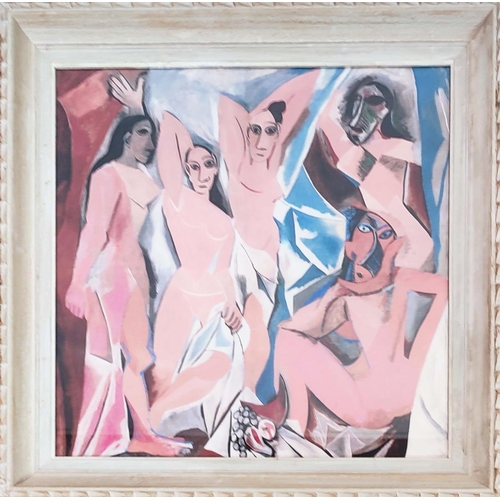 216A - PABLO PICASSO, 'Les demoiselles d'Avignon', on silk, 51cm x 52cm, French Montparnasse frame. (Subjec... 