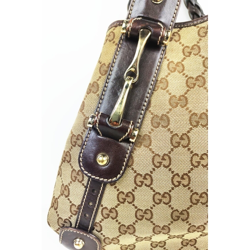 27 - GUCCI HORSEBIT TOTE BAG, monogram GG canvas with two leather braided top handles, fabric interior, s... 