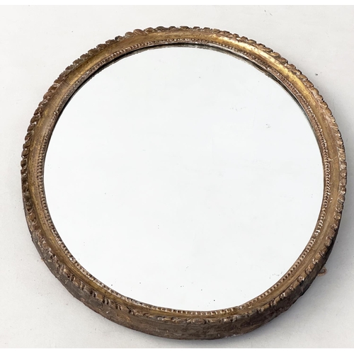 291 - CIRCULAR WALL MIRROR, 19th century carved giltwood, circular with rope twist frame, 51cm W.