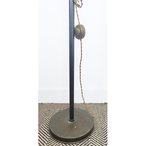 370 - STANDARD LAMP, with a bronzed column and cream shade, 179cm tall overall.