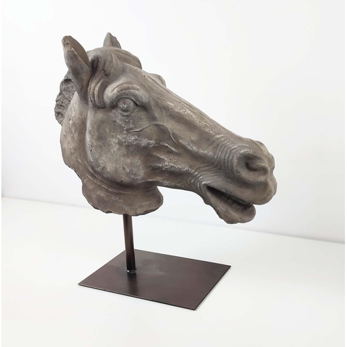 373 - SCULPTURAL HORSE HEAD, in resin, on stand, 55cm W x 55cm H.