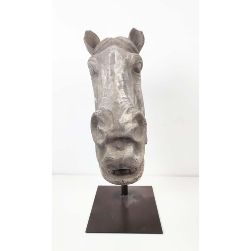 373 - SCULPTURAL HORSE HEAD, in resin, on stand, 55cm W x 55cm H.