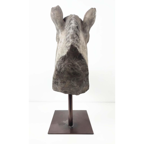 373 - SCULPTURAL HORSE HEAD, in resin, on stand, 55cm W x 55cm H.