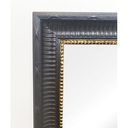 374 - WALL MIRROR, with a black and gilt frame, 68cm W x 90cm H.