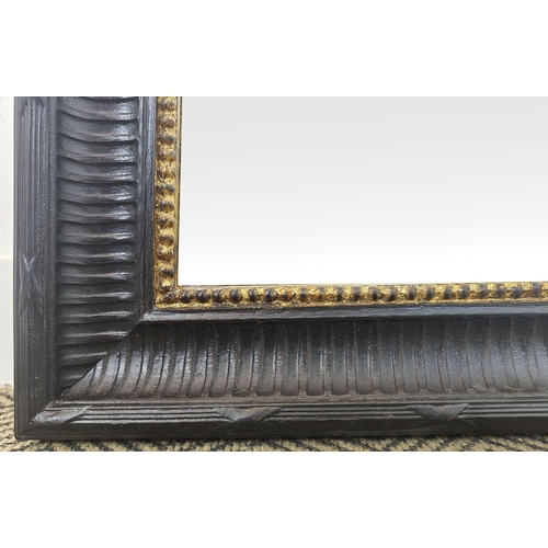 374 - WALL MIRROR, with a black and gilt frame, 68cm W x 90cm H.