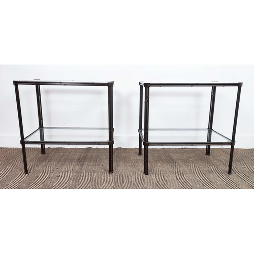 378 - SIDE TABLES, a pair, reputedly by Nina Campbell, with faux bamboo metal frames, each 62cm W x 42cm D... 