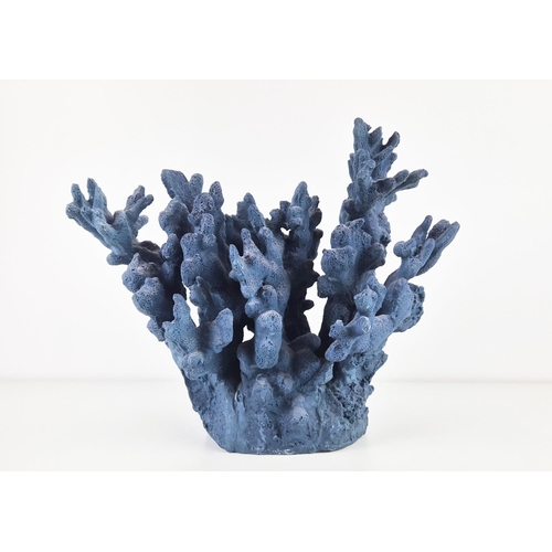 382 - TABLESCAPES, comprising blue faux coral, 27cm H, a green circle on stand, 53cm H, a bone box, 27cm W... 