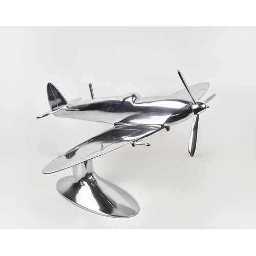 415 - CONTEMPORARY SCHOOL SCULPTURAL STUDY, of a Spitfire, polished metal, 44.5cm H approx.