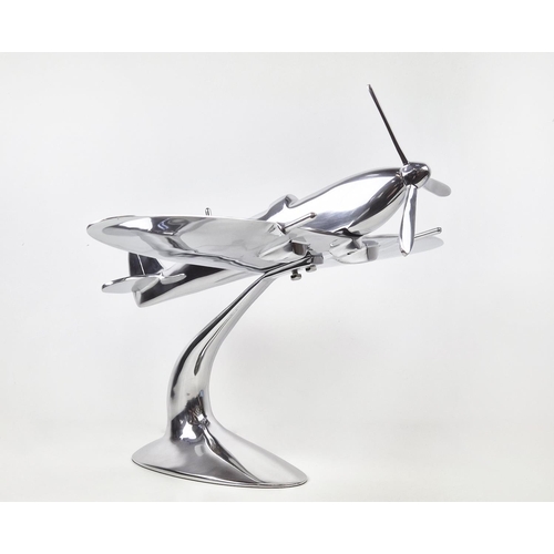 415 - CONTEMPORARY SCHOOL SCULPTURAL STUDY, of a Spitfire, polished metal, 44.5cm H approx.