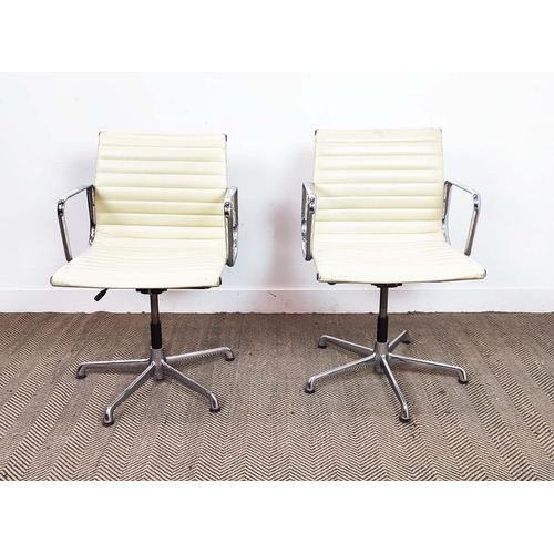 417 - AFTER CHARLES AND RAY EAMES ALUMINIUM GROUP STYLE CHAIRS, a pair, by ICF, 88cm H approx each. (2)